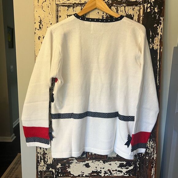 Storybook Knits NWT White Cardigan with ribbons and crystal embellishments 1X - Picture 3 of 9